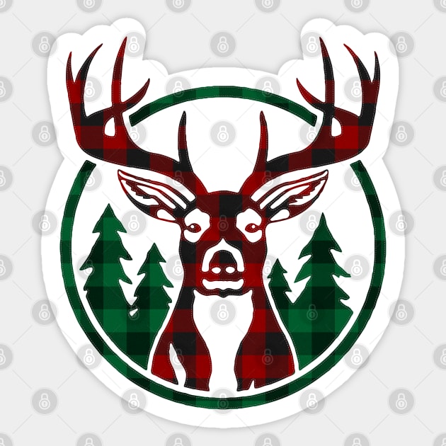 Christmas Deer Head Red Buffalo Plaid Sticker by HiDearPrint